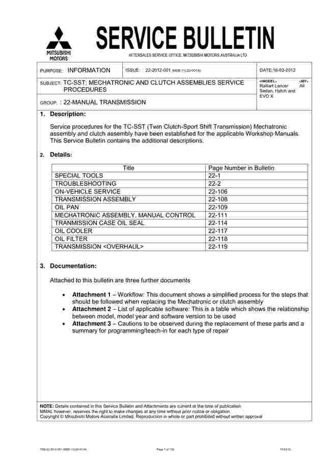 SST Service Bulletin 22-2012-001