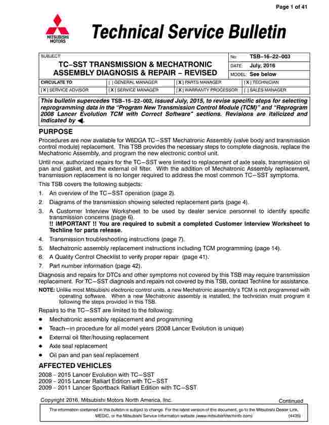 TSB Transmission Diagnosis